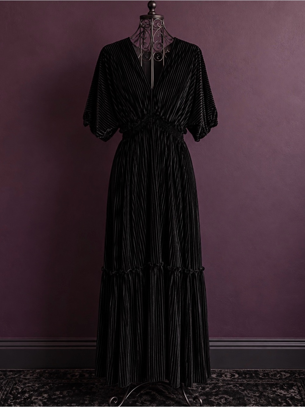 Taylor Black Crushed Velvet Maxi Dress Size 16 Gothic Elegant